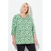 Ulla Popken Damen große Größen Übergrößen Plus Size Shirt, Blüten, A-Linie, Rundhals, 3/4-Arm apfelgrün 54+ 835699428-54+ - 54-56