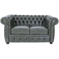 Indischesmoebelhausde Zweisitzer-Sofa Chesterfield Liverpool aus echtem Rindsleder Green