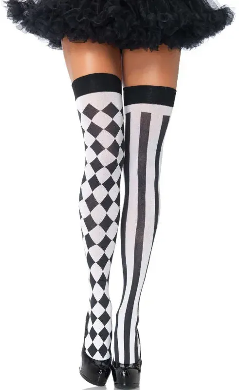 LEG AVENUE  Arlequin-Kniestrümpfe Schwarz/Weiß