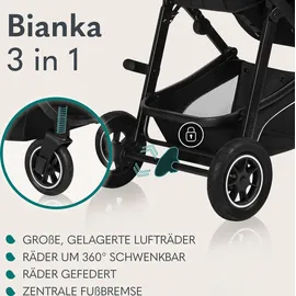 lionelo BIANKA Kinderwagen 3 in 1 bis 22 kg Babywanne Autositz Zusammenlegbar, Reise-System, Einstellung der Rückenlehne, Räder 360o Stoßdämpfer, Verdeck XXL