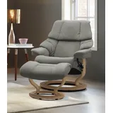 Stressless Stressless® »Reno«, (Set, Relaxsessel mit Hocker), mit Hocker, mit Classic Base, Größe S, M & L, Gestell Eiche, grau