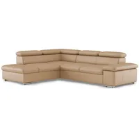 CAVADORE Echtleder-Schlafcouch Valerie mit Ottomane / Ecksofa mit Bettfunktion + Kopfteilverstellung / 272 x 73 x 226 / Leder Beige