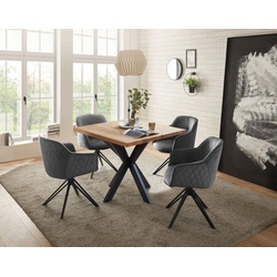 moebel-dich-auf Essgruppe MIRI, (Set, Esstisch mit 4 Stühlen), Eiche massiv, Küchentisch Sitzgruppe grau