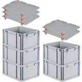 Proregal SparSet 5x Eurobox NextGen Grip mit Auflagedeckel 4 roten Schiebeschnappverschlüssen HxBxT 22x30x40cm, 20L, Griffe geschlossen, Glatter Boden, Eurobehälter Transportbox Transportbehälter