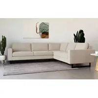 PLACES OF STYLE Ecksofa »Pinto, XXL, 250/290 cm, langer Schenkel, Ottomane«, Cord, Chenille, Lederoptik, mit Keder, Metallfüße, Wellenunterfederung beige