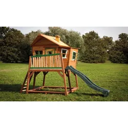 Gartenspielhaus Martin - Braun, Weiß / Rot - 435 x 180 x 285 cm - aus Zedernholz / Kunststoff