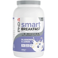 PHD Smart Breakfast Proteinshake, mit hohem Proteingehalt & wenig Zucker, Frühstück mit essentiellen Vitaminen, Mineralien & Probiotika, 600g Mix (10 Portionen), Heidelbeer-Zitronen Geschmack