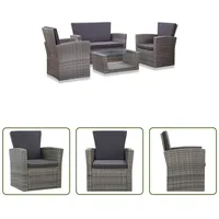 The Living Store 4-tlg. Garten-Lounge-Set mit Kissen Poly Rattan Grau - Grau