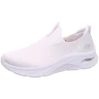 SKECHERS Arch Fit D'lux Hausschuh, Weißer, silberfarbener Strickbesatz, 36