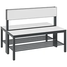 C+P Doppelseitige Sitzbank mit Rückenlehne, Basic Plus, H796xB1000xT760mm, Gestell Schwarzgrau / Dekor Weiß (8060-410)