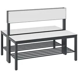 C+P Doppelseitige Sitzbank mit Rückenlehne, Basic Plus, H796xB1000xT760mm, Gestell Schwarzgrau / Dekor Weiß (8060-410)