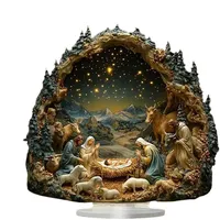 Arroopu Weihnachtskrippe, 2D-Christusgeburt, mit Sockel, religiöses festliches Schild für Damen und Herren, Tisch, Zuhause, Kaminsims, Fensterbank, Schreibtischregal