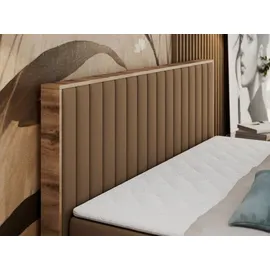 MKS Meble Boxspringbett, Zwei Bettkästen, Komplett-Set mit Matratze und Topper - Albero-4 - 140x200cm - Braun Kunstleder - H3 - Braun