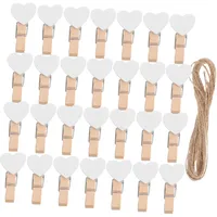SAFIGLE Teiliges Weiße Herz holzklammern mit Juteschnur Kleine Holzklammern für Fotos Pinnwand Dekoration bei Hochzeit Geburtstag Vielseitige Foto Notizhalter aus Natürlichem Holz
