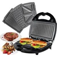 OZAVO 3-in-1-Sandwichmaker OZ320., 750,00 W, Grillplatten,Waffeln,Paninitoaster,abnehmbar Kontaktgrill schwarz