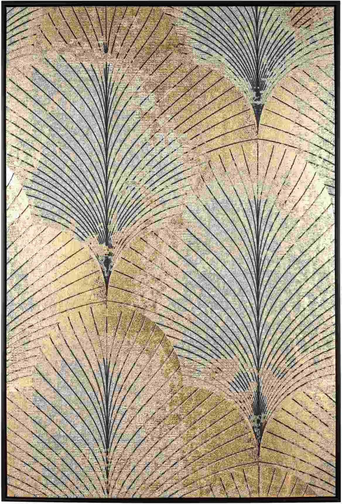 Bild Fan MDF-Holz und Gewebe, modern, Gold und Schwarz, Hochformat 82x122 cm, Indoor