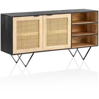 FineBuy Sideboard FineBuy Anrichte 145x75x40 cm Massivholz Rattan Kommodenschrank