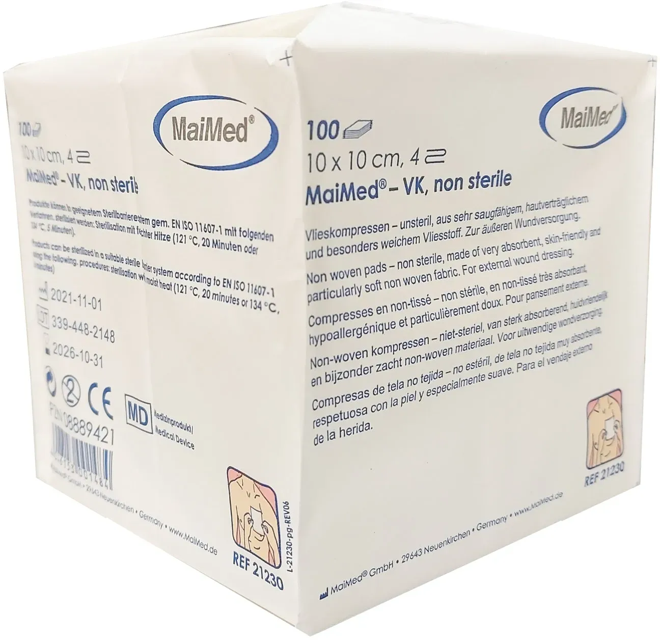 MaiMed Vlieskompressen 10 x 10 cm 4-fach unsteril 20 x 100 = 2000 Stück
