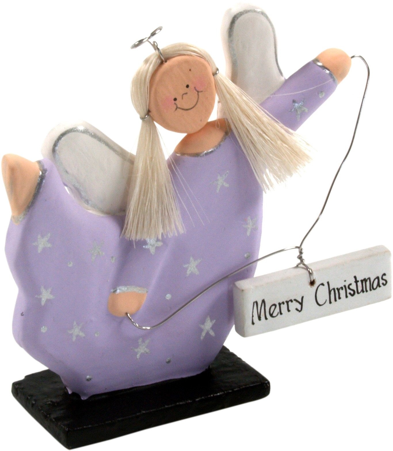 GURU SHOP Weihnachtsengel, Christbaumschmuck ` Merry Christmas`, Lila, Farbe: Lila, 9x9x2 cm, Weihnachtsdeko