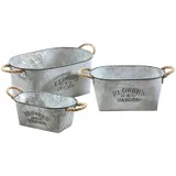 Kobolo Pflanztopf Pflanzgefäß Übertopf oval aus Metall Silber 3er Set Zinkblech Optik