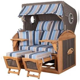 Mr. Deko Strandkorb Komplettset - bene living - Borkum XL Teak - PE grau - Modell 580 - inkl. Liftersystem