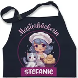 Kinderschürze Schürze Kinder Jungen Mädchen - Backschürze - Meisterbäckerin mit Name - 7-14 Jahre - Navy Blau - geschenke noch vor weihnachten personalisierte für backen, schürzen bäcker - 7-13 Jahre