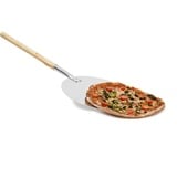 Relaxdays Pizzaschaufel rund, Pizzaschieber, Holzgriff, Profi Pizzaheber & Brotschieber, Aluminium, Ø 30cm, beige/silber