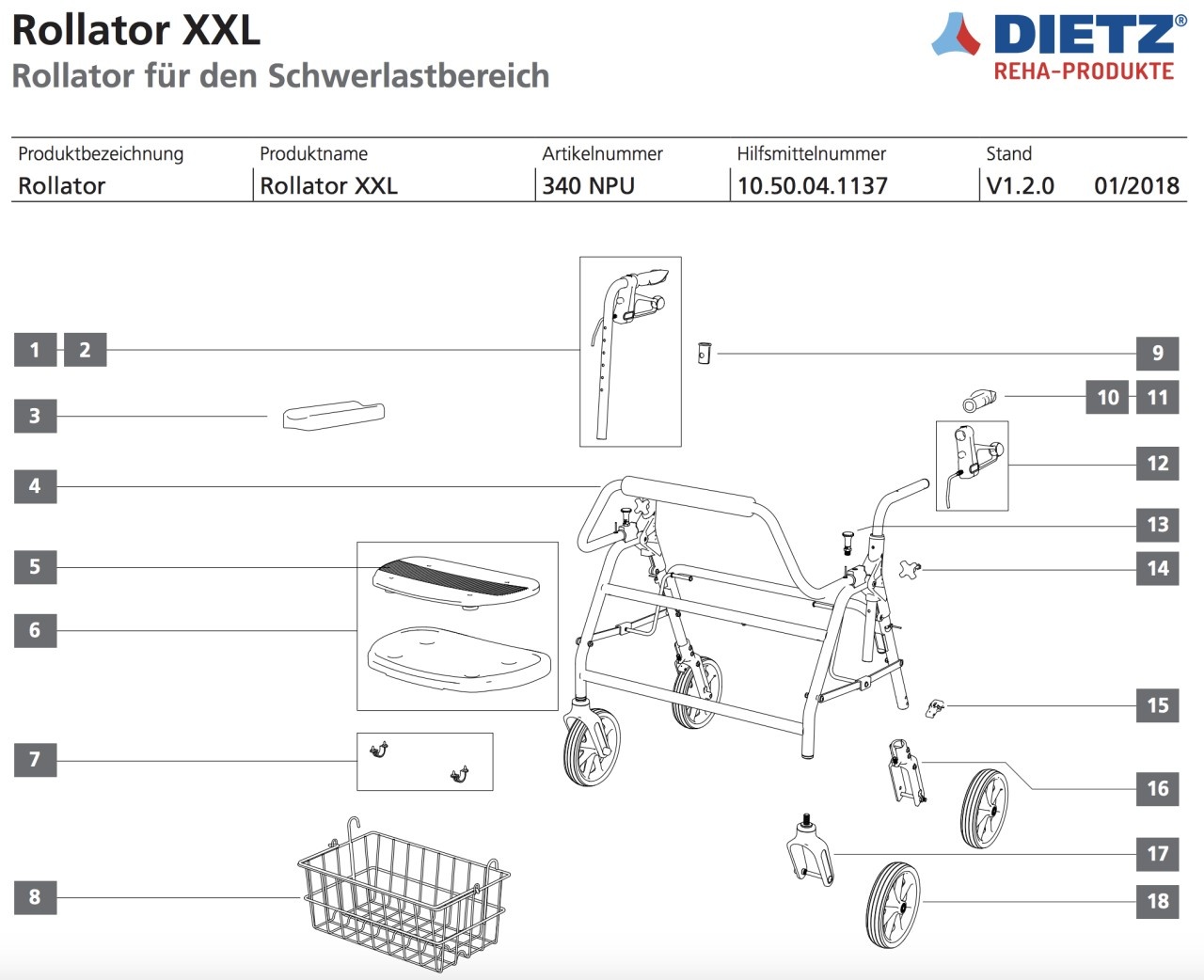 06 - Dietz Sitz mit Polsterung + Befestigungsm. Rollator XXL