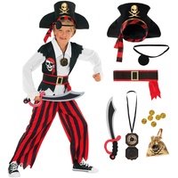 Morph Costume Piratenkostüm Kinder, Piratenkostüm Mädchen, Kostüm Pirat Kinder, Piratin Kostüm Mädchen, Piraten Kostüm Jungen Kinder Kostüm Pirat Junge Faschingskostüme Pirat Junge Größe 3-4 Jahre