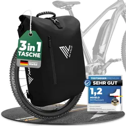 3in1 Fahrradtasche & Rucksack wasserdicht 20L "PRIMUS" - Schwarz - 3 in 1 Fahrradtaschen,Bestseller,oft gekauft,rabatt
