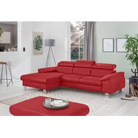 Ecksofa COTTA "Komaris L-Form" Sofas Gr. B/H/T: 244cm x 72cm x 166cm, Kunstleder SOFTLUX, Recamiere links, ohne Bettfunktion-ohne Bettkasten-mit RGB-LED-Beleuchtung, rot mit Kopfteilverstellung, wahlweise Bettfunktion,Stauraum & Beleuchtung