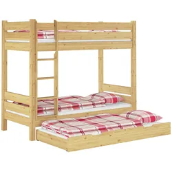 Erst-Holz Hochbett 90x200 Massivholz Kiefer teilbar Rollroste Matratzen Gästebettkasten 60.16-09T100MS7M