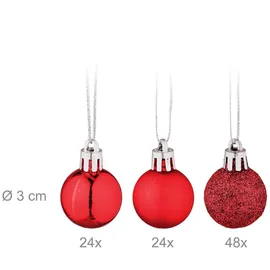 Relaxdays Weihnachtskugeln im 96er Set, Rot,Silber