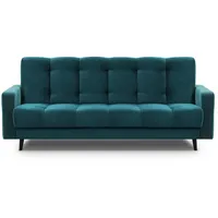 Mars Meble Schlafsofa mit Bettkasten - Dreisitzer 220cm Breit Polstersofa mit Schlaffunktion Nancy BIS, aus Velours Sofa mit Federkern Holzbeine, Stoff: Kronos 04 - Marine