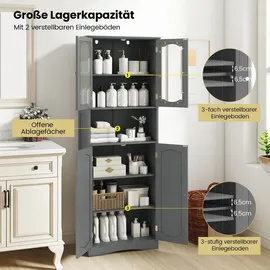 Costway Badezimmerschrank Hochschrank 4 Türen 0,0 x 0,0 cm Grau Holz