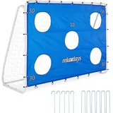 Relaxdays Fußballtor mit Torwand, Garten, Kinder - Erwachsene, Soccertor, Hbt 170x235x85 cm, Stahl, Tor groß, blau-weiß