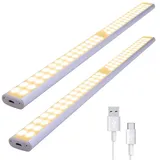 MUPOO LED Unterbauleuchte LED Lichtleiste USB Wiederaufladbar,PIR,40cm,60 LED Festintegriert, 2 Stück Warmweiß LED-Schrankleuchte, LED Nachtlicht,LED Lichtleiste,für Schrank,Küche,Kleiderschrank