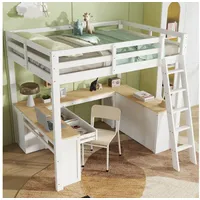 STILVORA Hochbett 140x200 mit Schreibtisch,Jugendbett Bettgestell mit Stauraum&Leiter (mit stabilem Lattenrost, U-förmigem Schreibtisch, Aufbewahrungsregal und zwei Schubladen, 140 x 200cm) ohne Matratze weiß
