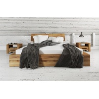 Natur24 Einzelbett Bett Lubic 2 Sonderl. 90x220 Wildeiche Holzkopfteil und Holzfußgestell braun