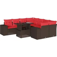 vidaXL 9-teiliges Gartensofa-Set mit Kissen, braun, Polyrattan - Braun