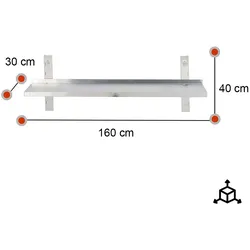 RomuxRomux® - Verstellbares Einzelregal 1600x300x400 mm | 1 mm dick Industrielles Wandregal für das Gastgewerbe