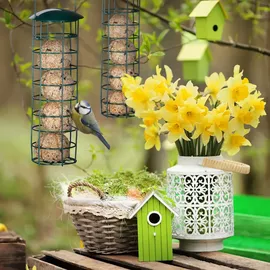 Relaxdays Meisenknödelhalter 3er Set, zum Aufhängen, Hxd 31x8,5 cm, Vogelfutterspender für Wildvögel, Metall, dunkelgrün