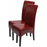 2er-Set Stuhl Latina, Esszimmerstuhl Lehnstuhl, Leder ~ rot, dunkle Beine
