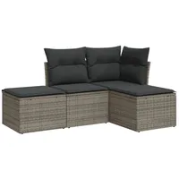 vidaXL 4-tlg Garten-Sofagarnitur mit Kissen Grau Poly Rattan Modell 13