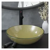 vidaXL Badezimmer Waschbecken mit Wasserhahn und Ablaufgarnitur Gold