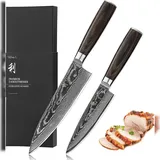 Wakoli EDIB Essentials 2er Set Damastmesser - cm und 20 cm Profi Chefmesser Küchenmesser - 67 Lagen Damaststahl - Pakkaholzgriff Gemüsemesser inkl. Geschenkbox