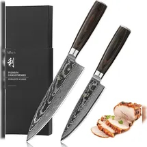 Wakoli EDIB Essentials 2er Set Damastmesser - cm und 20 cm Profi Chefmesser Küchenmesser - 67 Lagen Damaststahl - Pakkaholzgriff Gemüsemesser inkl. Geschenkbox