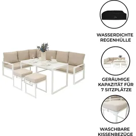 MONSTER SHOP Outdoor Aluminium Möbelset Garten Ecksofa Tisch Hocker Weiß