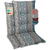 GO-DE Textil Bequeme und attraktive Polsterauflagen für Hochlehner-Gartenstühle (2er-Set, Ornamentstreifen blau, Hochlehner)