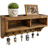 TopEsct Schlüsselbrett aus Holz mit Ablage, Wandmontierter Schlüsselhalter mit 6 Haken, Organizer für Eingangsbereich Flur Wohnzimmer Büro, Braun